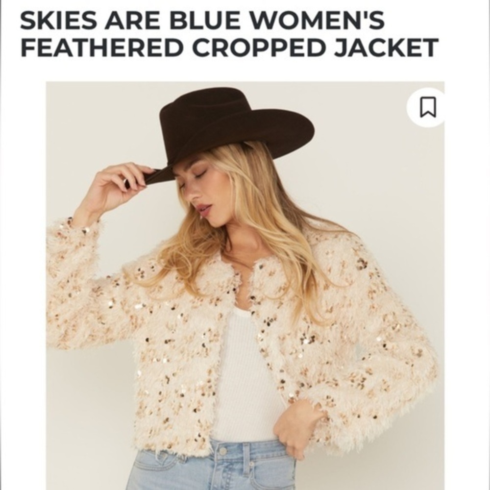 Skies Are Blue Cream Feathered Cropped Jacket Large Boho Western Womens Coat LG